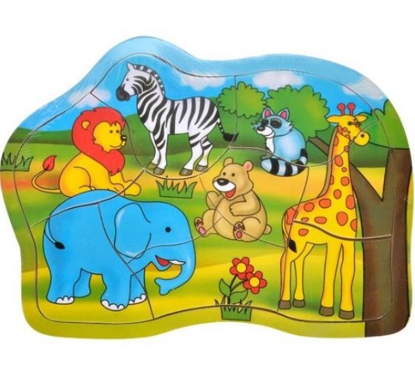 Puzzle din lemn - Animale din jungla - 9 piese - Activitati pentru copii (3+)