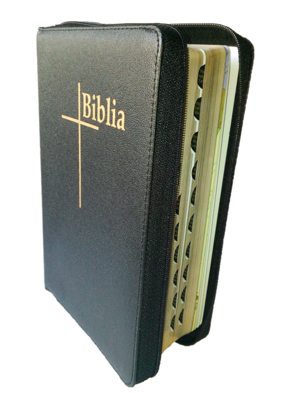 Biblia Thompson, marime medie, piele, neagra, fermoar, margini aurii, index