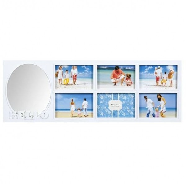 Rama foto alba, cu oglinda - 6 poze (65x23 cm)