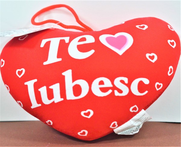 Agatatoare decorativa in forma de inima, rosie - Te Iubesc (14x10cm)