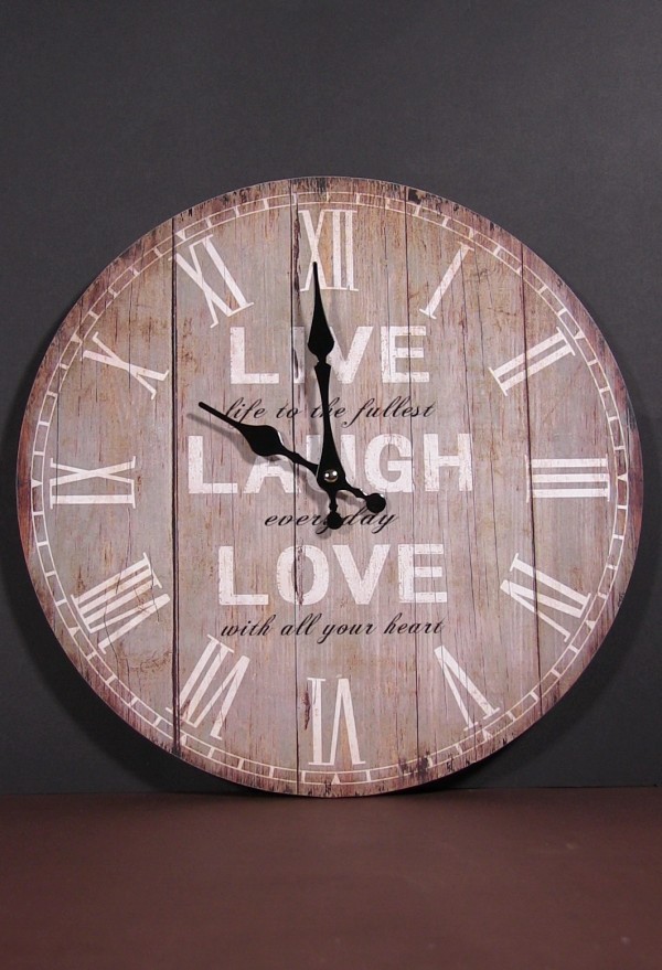 Ceas de perete rotund din lemn - Live, Laugh, Love (34cm) 