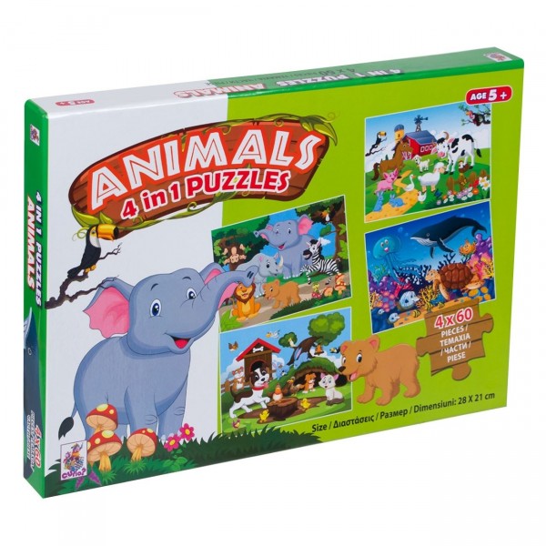 Puzzle 4 in 1 - Animale - Activitati pentru copii (5+)