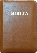 Biblie din piele, marime medie, culoare, maro, fermoar, index, margini aurii, cuv. lui Isus cu rosu [SB 057 PFI]