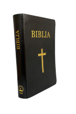 Biblia marime medie, piele ecologica, margini aurii, index, simbol cruce, cuv. lui Isus cu rosu [SI 055 TI]