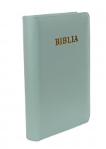 Biblie din piele, marime medie, culoare, verde mentă, fermoar, index, margini aurii, cuv. lui Isus cu rosu [SB 057 PFI]