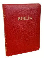 Biblia din piele, marime medie, rosu inchis, fermoar, index pe cotor, margini aurii, cuv. lui Isus in rosu [057 ZTI]
