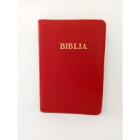 Biblie din piele, marime medie, culoare rosu, fermoar, index, margini aurii, cuv. lui Isus cu rosu [SB 057 PFI]