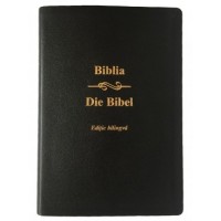 Biblia bilingva romana - germana, mare, piele, neagra, aurita