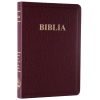 Biblia din piele, marime medie, visinie, fara fermoar, margini aurii, cuv. lui Isus in rosu [052 P]