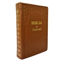 Biblia cu concordanta si explicatii, HANDMADE, mare, piele, maro deschis, index, aurita,  cuv. lui Isus cu rosu [CO 77 HMI]