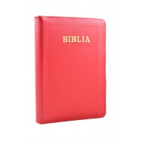 Biblia din piele, marime medie, culoare rosu, fermoar, cuv. lui Isus cu rosu [053]