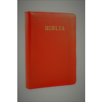Biblia din piele, marime medie, culoare portocalie, fermoar, cuv. lui Isus cu rosu [053]