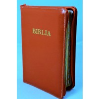 Biblie din piele, marime medie, portocaliu, fermoar, index, margini aurii, cuv. lui Isus cu rosu [SB 057 PFI]