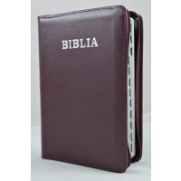 Biblie din piele, marime medie, visiniu, simpla, fermoar, index, margini aurii, cuv. lui Isus cu rosu [SB 057 PFI]