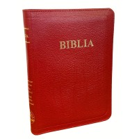 Biblia din piele, marime medie, rosu inchis, fermoar, index pe cotor, margini aurii, cuv. lui Isus in rosu [057 ZTI]