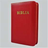 Biblia mica, coperta piele, culoare, roșie, index, fermoar, margini aurii, cuv. lui Isus in rosu [047 PFI]