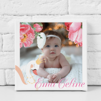 Tablou canvas personalizat cu poză și nume – Nou născut (fată)