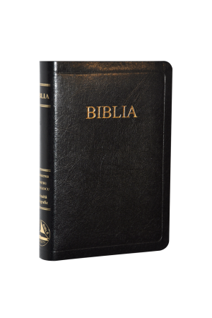 Biblia din piele presata, marime medie, neagra, fara fermoar, margini aurii, cuv. lui Isus in rosu [052 P]