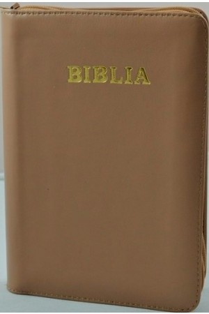 Biblia mica, coperta piele, culoare, maro, index, fermoar, margini aurii, cuv. lui Isus in rosu [047 PFI]