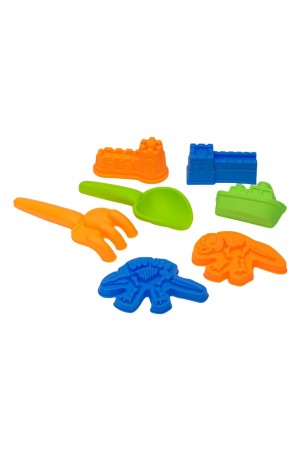 Set jucarii pentru nisip - Forme ziduri,oase dinozauri, vapor + lopatica si grebla