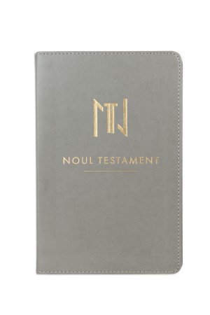Noul Testament, editie J.F. Tipei, marime medie, coperta imitație piele, margini aurii, gri, cuv. lui Isus cu rosu