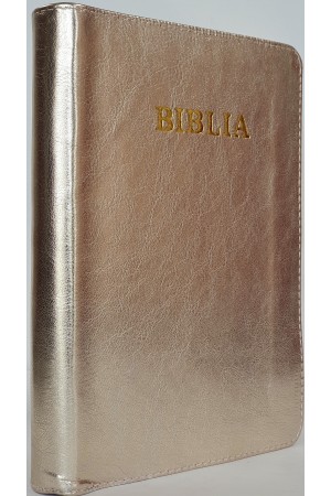 Biblie din piele, marime medie, culoare auriu,fermoar, index, margini aurii, cuv. lui Isus cu rosu [SB 057 PFI]