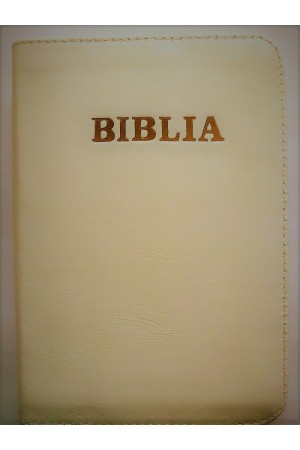Biblia format mic, din piele, culoare,  crem,  index, fermoar, margini argintii, cuv. lui Isus in rosu [047 PFI]