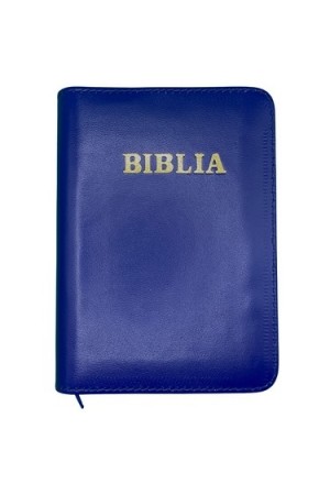 Biblia mica, coperta piele, culoare, albastru închis, index, fermoar, margini aurii, cuv. lui Isus in rosu [047 PFI]
