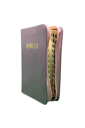 Biblia mica, coperta piele, culoare, mov, index, fermoar, margini aurii, cuv. lui Isus in rosu [047 PFI]