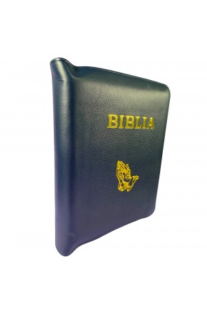 Biblia de studiu inductiv (trad. D. Cornilescu), piele naturala, bleumarin, fermoar, simbol maini in ruga