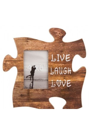 Rama foto din lemn, maro, Puzzle - LIVE LAUGH LOVE - 1 poza de 10x15cm