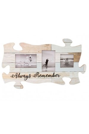 Rama foto din lemn, vintage, Puzzle - Always Remember - 3 poze (55x30cm)