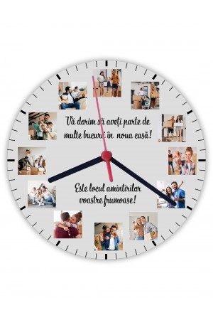 Ceas personalizat rotund cu 12 poze – Casă nouă