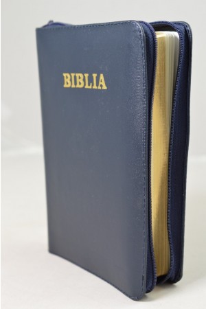 Biblia foarte mare, coperta piele, scris foarte mare, bleumarin, margini aurii ,cuvintele lui Isus cu rosu, harti, trad. Cornilescu [090 PF]