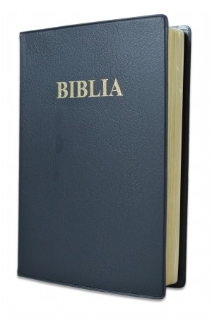 Biblie medie, coperta flexibila,neagra, fara fermoar, margini aurii, cuv. lui Isus cu rosu [052 IP]