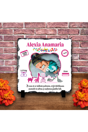 Placă ardezie personalizată – Nou născut (fetiță)