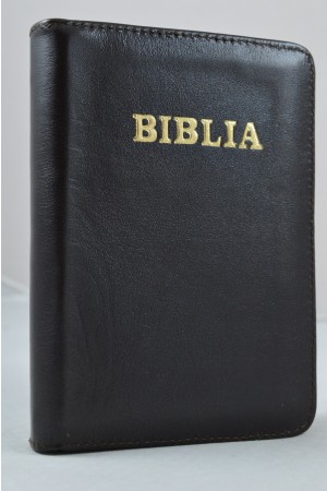 Biblie marime mica, piele,culoare negru, index, fermoar, margini aurii, cuv. lui Isus in rosu,[047 PFI]
