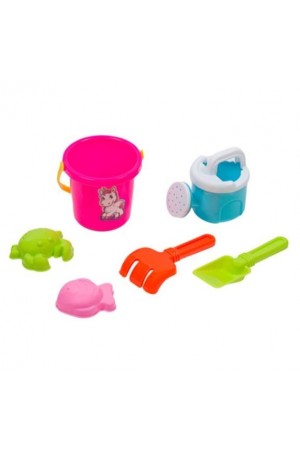 Set jucarii pentru nisip - Galeata, roz + 5 accesorii (8x10cm)