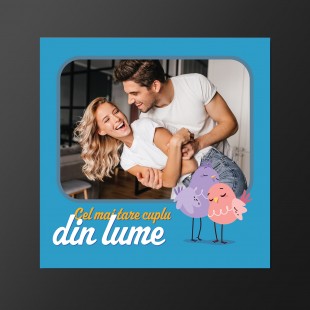 Magnet personalizat cu poză 10x10cm – Cel mai tare cuplu din lume