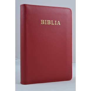 Biblie din piele, marime medie, culoare, roșu închis, fermoar, index, margini aurii, cuv. lui Isus cu rosu [SB 057 PFI]