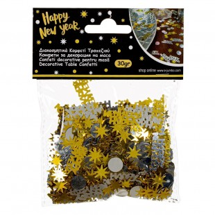 Confetti de masă de Anul Nou - Modele din folie aurie-argintie 1-2 cm - 30 g
