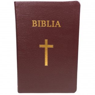 Biblie mare, piele naturală, vișinie, index, margini aurii, cu cruce,cuv. Isus cu rosu [SI 076 TI] - Ediție centenară