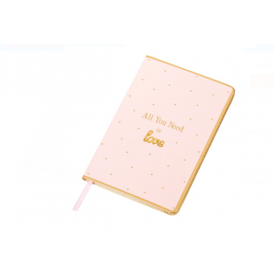 Caiet A5, roz auriu cu inscripția "' All you need is love'" 