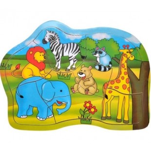Puzzle din lemn - Animale din jungla - 9 piese - Activitati pentru copii (3+)