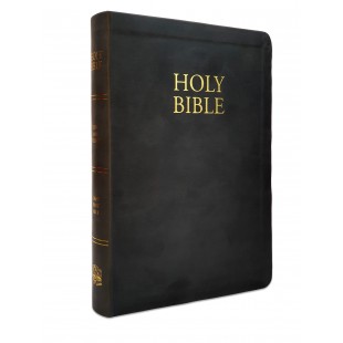 Biblia in limba engleza, King James Version, marime mare, coperta din piele ecologica gri inchis, cuv. lui Isus cu rosu