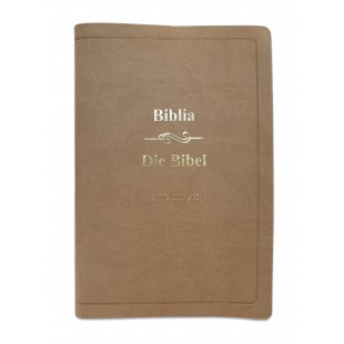 Biblia bilingva romana - germana, mare, piele ecologica, bej, aurita