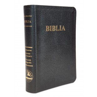 Biblia de lux, mica, din piele, neagra, cu index, margini aurii, fara fermoar [047 TI]