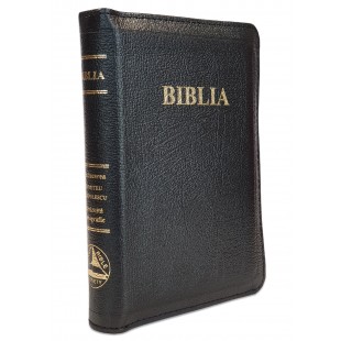 Biblie marime mica, piele, neagra, index, fermoar, margini aurii, cuv. lui Isus in rosu [047 ZTI]