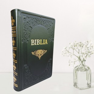 Biblie mare, piele, handmade, neagră, index, margini aurii, cuv. Isus cu rosu [SI 076 HM]