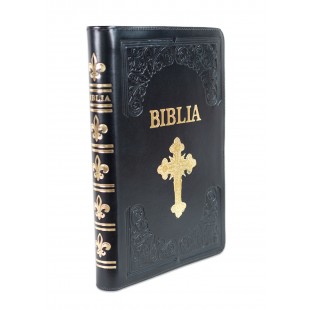 Biblie mare, piele, handmade, neagră, index, margini aurii,  cuv. Isus cu rosu [SI 076 HM]